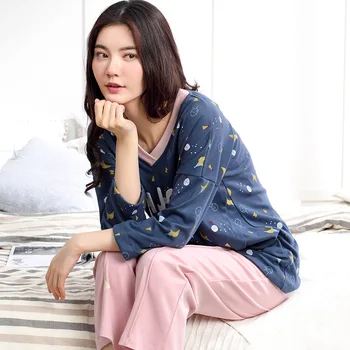 Ženy a muži nový kórejský dlhý rukáv, nohavice 2019 jar a na jeseň páry bavlna roztomilý žien a mužov pajama sady pyžamá 51412
