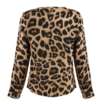 Ženy, Dámy Leopard Tlač Voľné Dlhý Rukáv V Krku Sexy Topy, Blúzky Ženské Módne Košele, Blúzky Vrchné Oblečenie