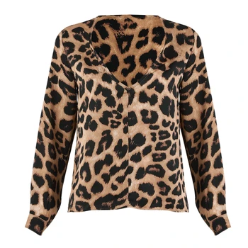Ženy, Dámy Leopard Tlač Voľné Dlhý Rukáv V Krku Sexy Topy, Blúzky Ženské Módne Košele, Blúzky Vrchné Oblečenie