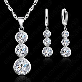 Ženy Klasické 925 Sterling Silver Svadobné Sady Šperkov Prívesky, Náhrdelníky, Náušnice, Nastavený Pre Svadobné Zapojenie Príslušenstva 10479