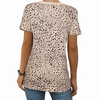 Ženy Leopard Zakrývanie Tlač Krátke Rukáv Tričko Slim Fit Topy