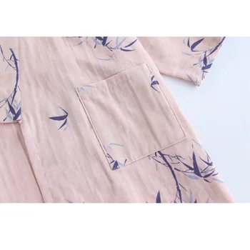 Ženy, Muži Jar Leto Bavlna Kimono Pyžamo Set 2KS Sleepwear Páry, oblečenie pre voľný čas Polovičný Rukáv, Dlhé Nohavice bambusu vytlačí dizajn
