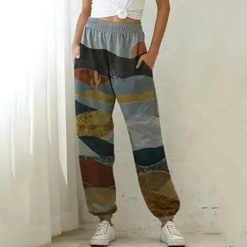Ženy Nohavice Bežné Vysoký Pás Šírku Tlač Voľné Nohavice, Športové Nohavice s Vreckami штаны
