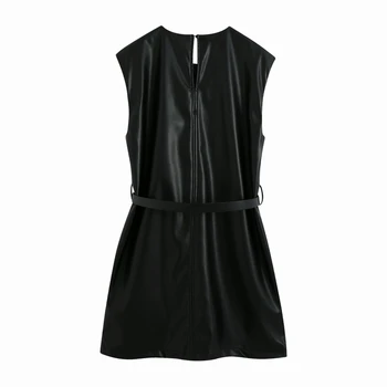 Ženy Pu Kožené Šaty S Pásom Na Jeseň 2020 Nové Módne Feminino Vestidos Moderné Dievča Čierne Mini Šaty