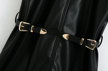 Ženy Pu Kožené Šaty S Pásom Na Jeseň 2020 Nové Módne Feminino Vestidos Moderné Dievča Čierne Mini Šaty