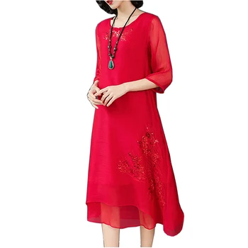 Ženy Vintage Elegantné dlhé šaty žien lete Šifón výšivky, kvetinové party šaty Čínsky štýl vintage plus veľkosť šaty, šaty