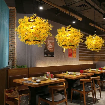 Žltá luster reštaurácia, jedáleň, bar, kaviareň dekorácie led svetlo rastlín