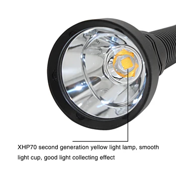 Žlté Svetlo 5000LM XHP70 LED Potápanie baterka Vodotesné podvodné ponoriť Pochodeň Lampa +2x 26650 Batérie+ Nabíjačka